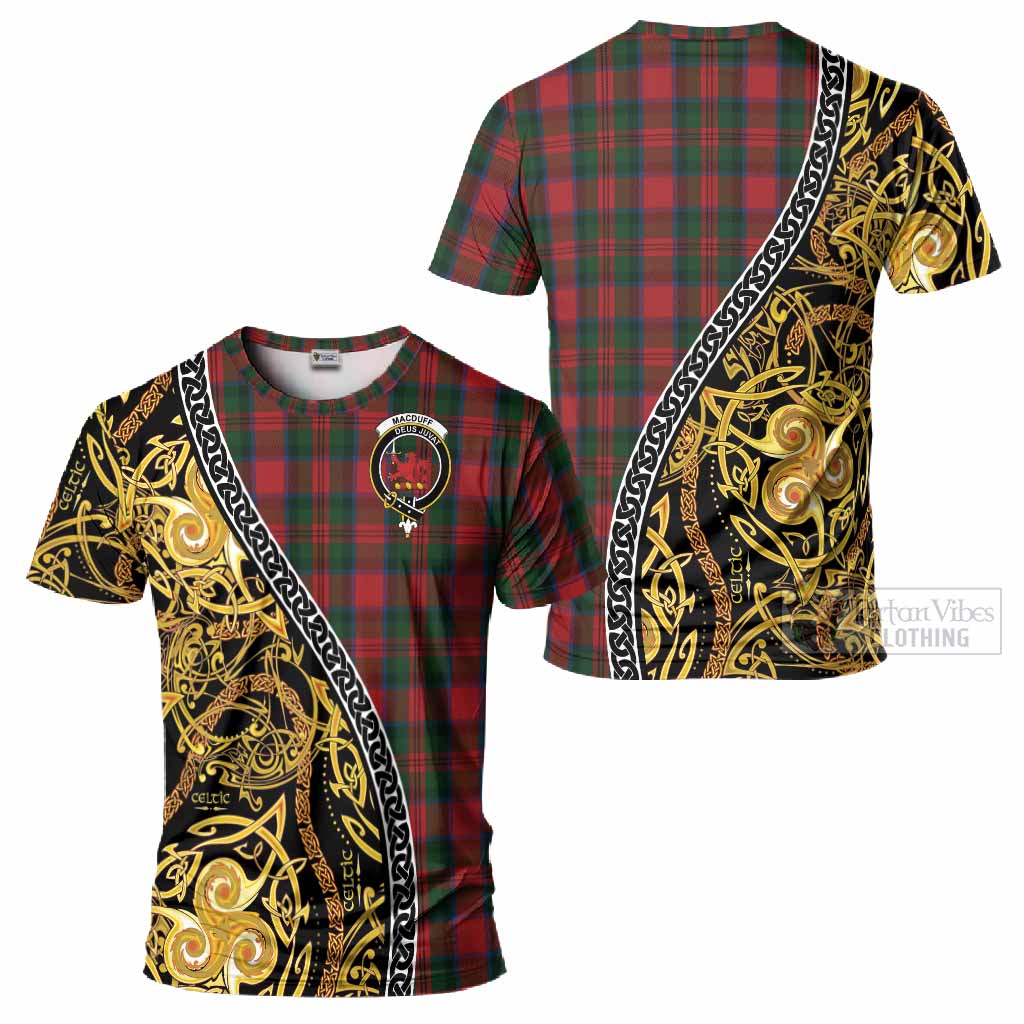 MacDuff (McDuff) Tartan Crest T-Shirt Celtic Knot and Triple Trickle Spiral Symbols