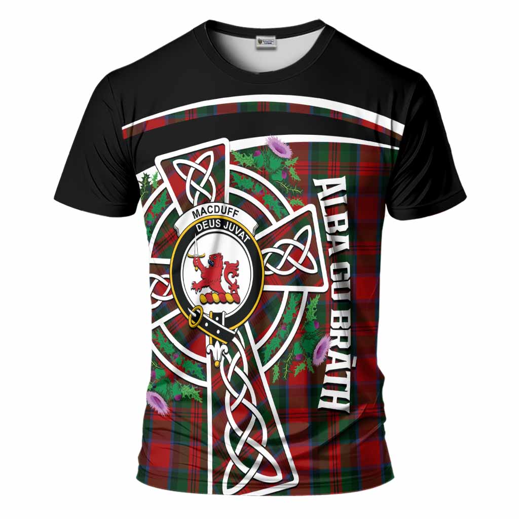 MacDuff (McDuff) Tartan Crest T-Shirt Scottish Thistle Celtic Cross Alba Gu Brath