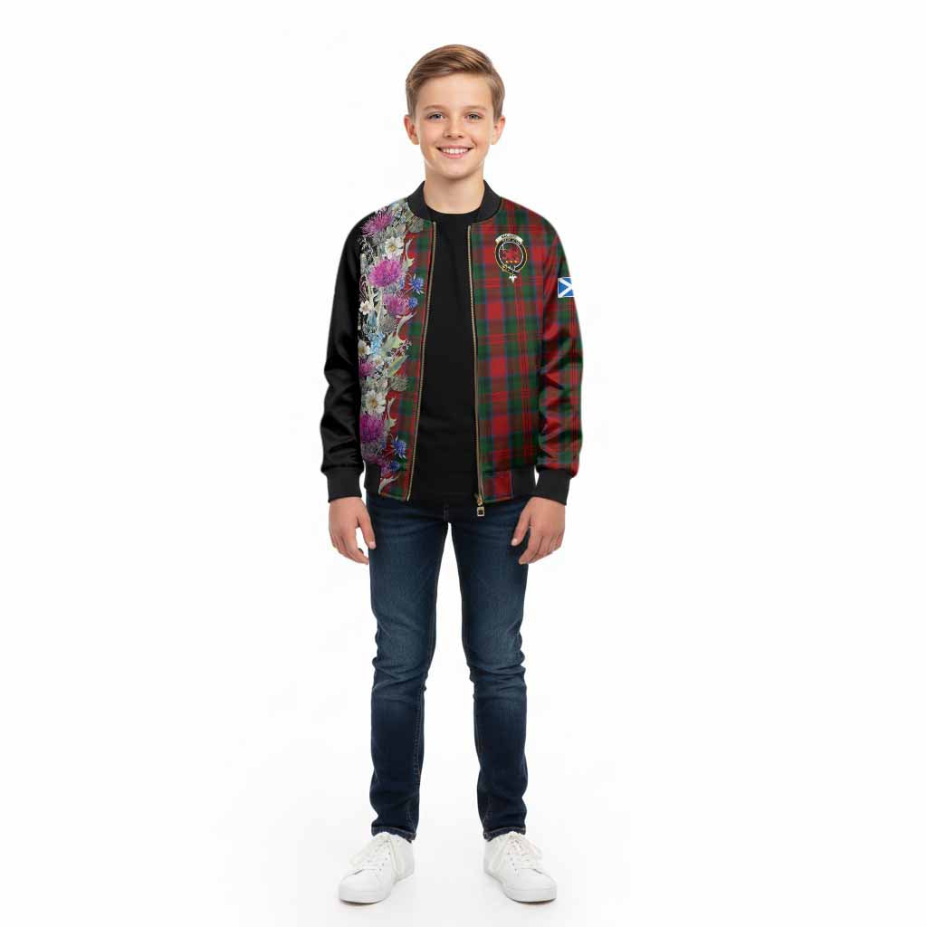 MacDuff (McDuff) Tartan Crest Thistle Floral Kid Bomber Jacket - Tartan Vibes Clothing