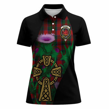 MacDuff (McDuff) Tartan Crest Women Polo Shirt Celtic Cross Thistle Flowers
