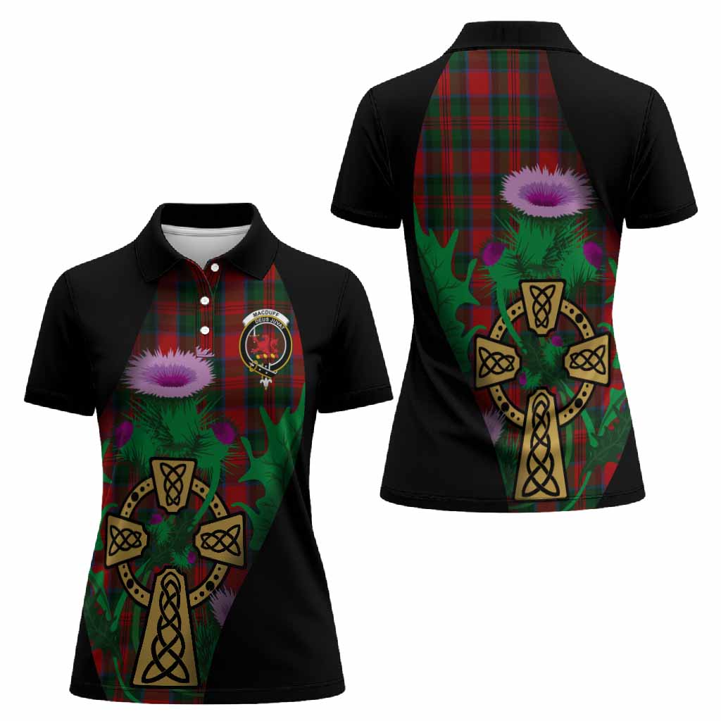 MacDuff (McDuff) Tartan Crest Women Polo Shirt Celtic Cross Thistle Flowers