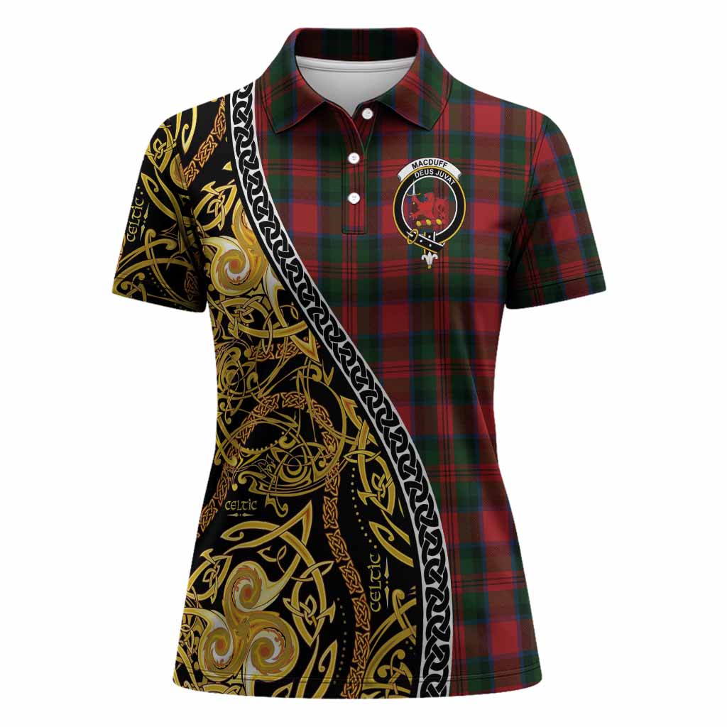 MacDuff (McDuff) Tartan Crest Women Polo Shirt Celtic Knot and Triple Trickle Spiral Symbols
