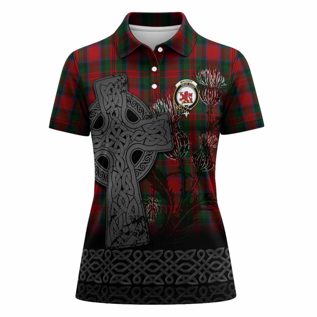 MacDuff (McDuff) Tartan Crest Women Polo Shirt Grunge Celtic Cross Scottish Thistle