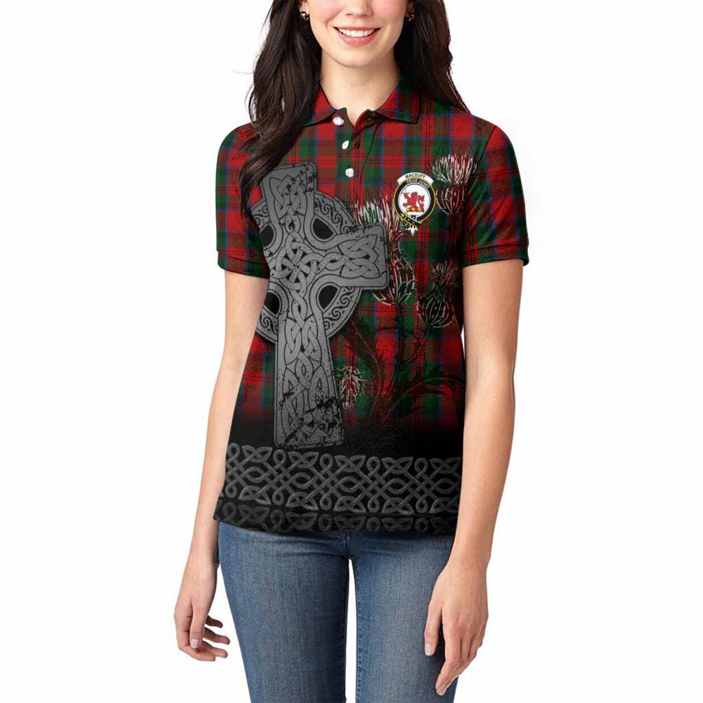 MacDuff (McDuff) Tartan Crest Women Polo Shirt Grunge Celtic Cross Scottish Thistle