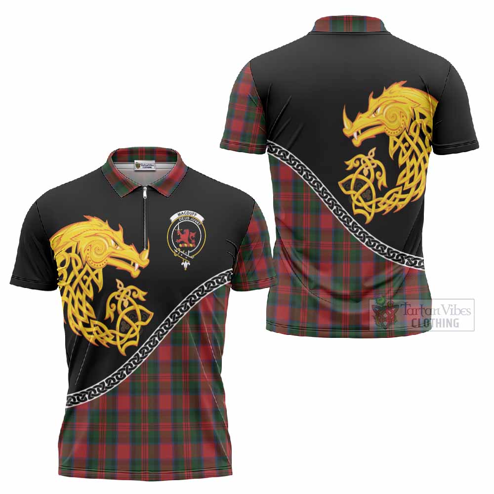 MacDuff (McDuff) Tartan Crest Zipper Polo Shirt Legendary Dragon Knot Half Style