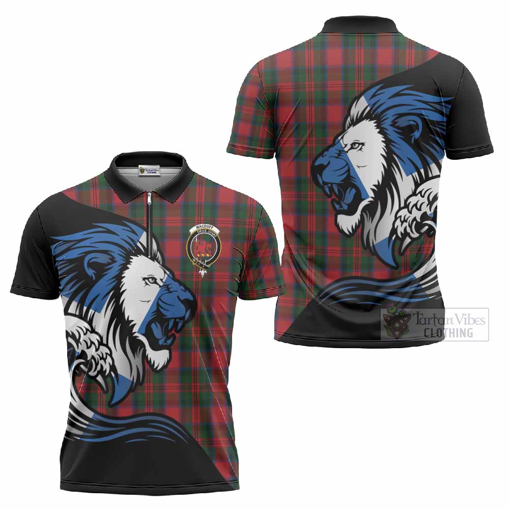 MacDuff (McDuff) Tartan Crest Zipper Polo Shirt Scottish Golden Lions Wave Flow
