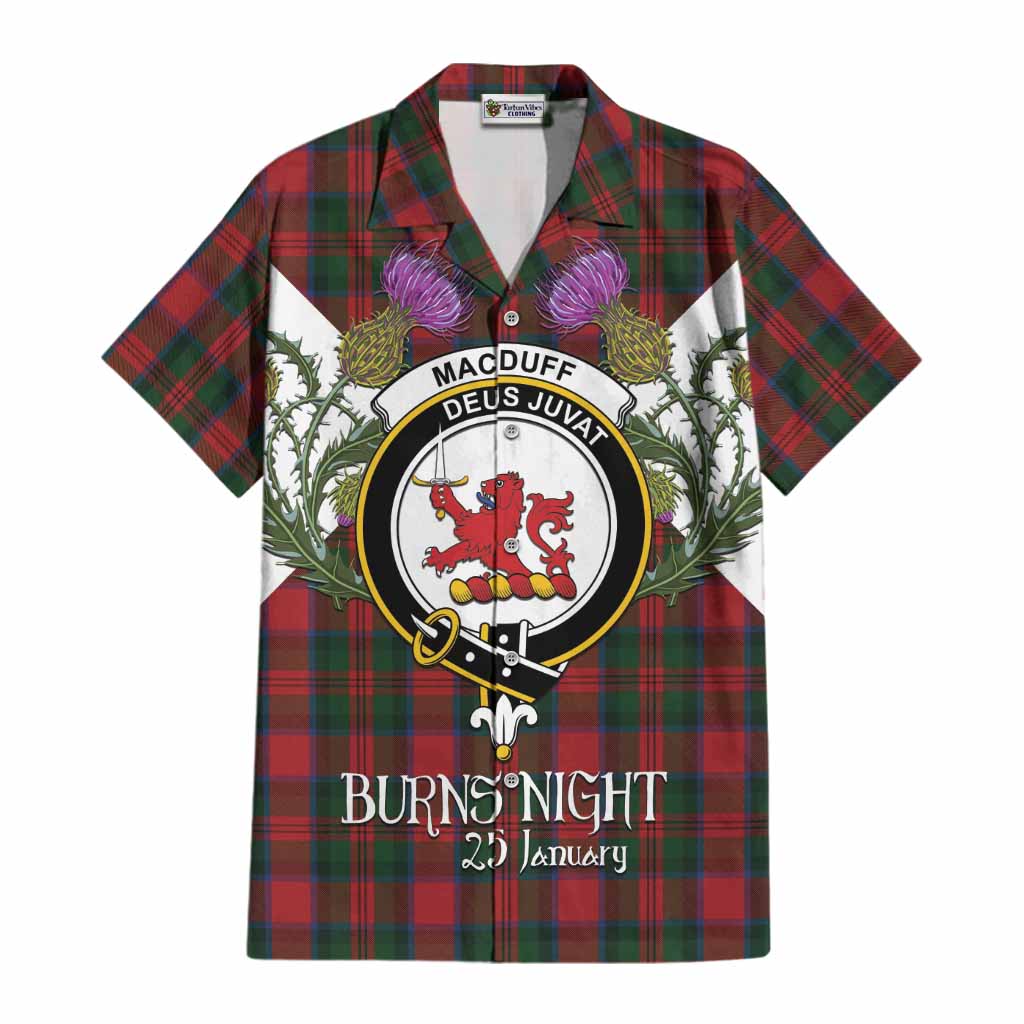 MacDuff (McDuff) Tartan Family Crest Cotton Hawaiian Shirt Scottish Burns Night Thistle Floral