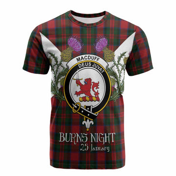 MacDuff (McDuff) Tartan Family Crest Cotton T-shirt Scottish Burns Night Thistle Floral