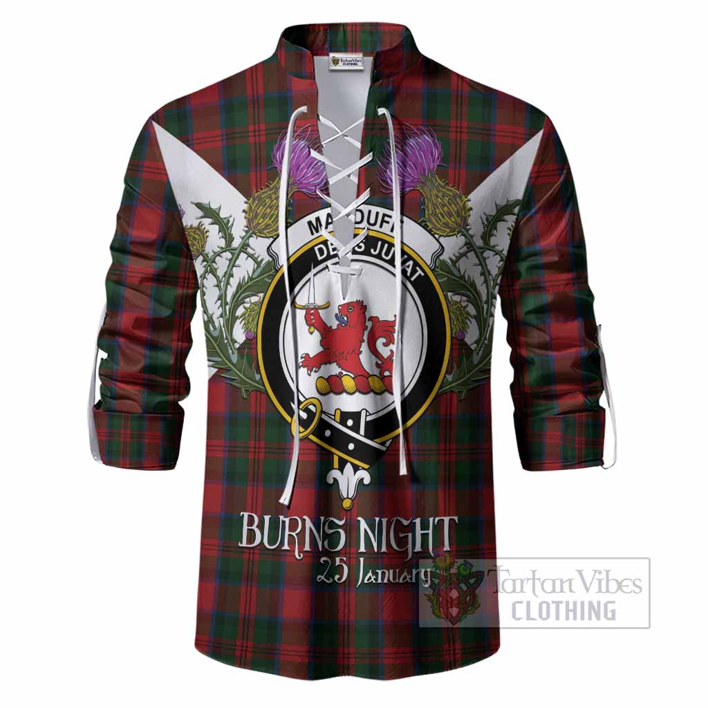 MacDuff (McDuff) Tartan Family Crest Ghillie Shirt Scottish Burns Night Thistle Floral