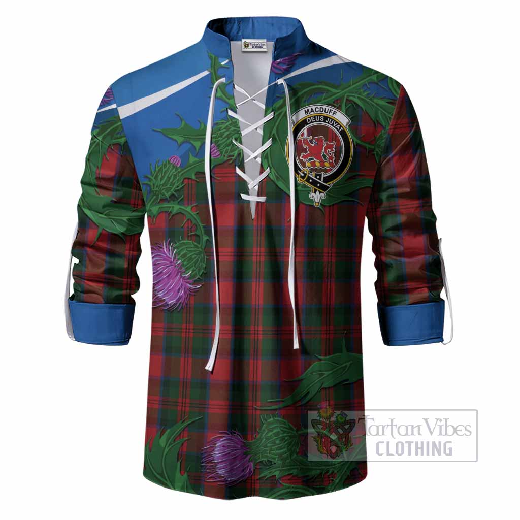MacDuff (McDuff) Tartan Family Crest Ghillie Shirt Thistle in Minimalism