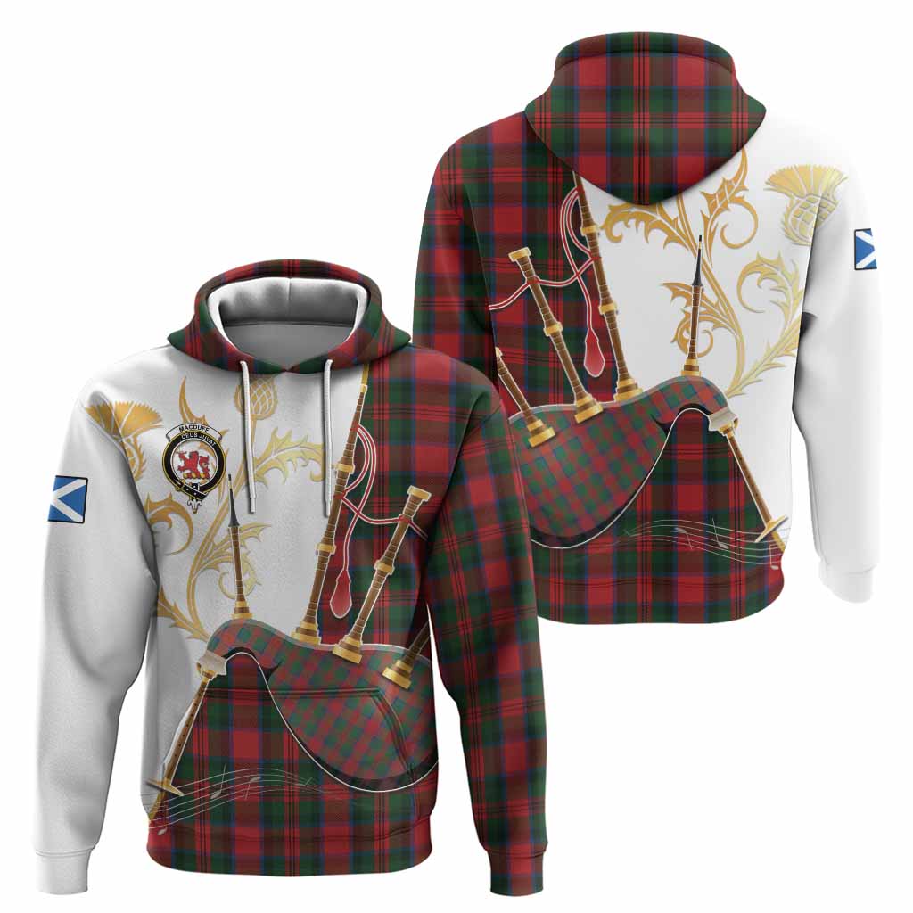 MacDuff (McDuff) Tartan Family Crest Hoodie Bagpipes with Scottish Thistle