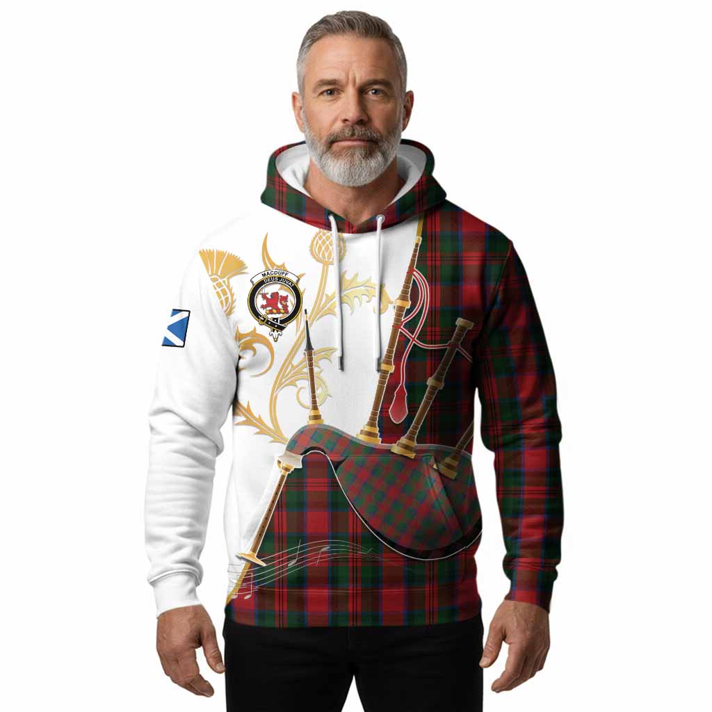 MacDuff (McDuff) Tartan Family Crest Hoodie Bagpipes with Scottish Thistle