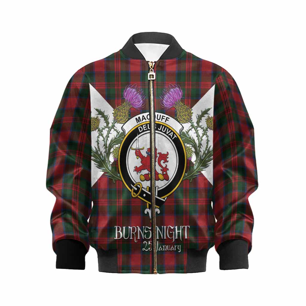 MacDuff (McDuff) Tartan Family Crest Kid Bomber Jacket Scottish Burns Night Thistle Floral