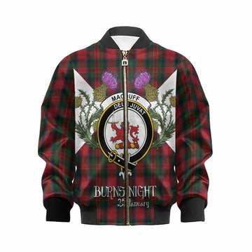 MacDuff (McDuff) Tartan Family Crest Kid Bomber Jacket Scottish Burns Night Thistle Floral