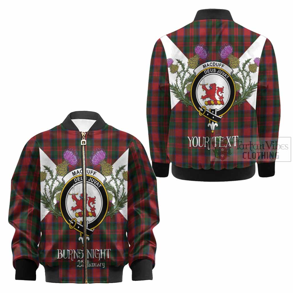 MacDuff (McDuff) Tartan Family Crest Kid Bomber Jacket Scottish Burns Night Thistle Floral