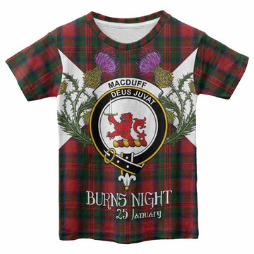 MacDuff (McDuff) Tartan Family Crest Kid T-shirt Scottish Burns Night Thistle Floral