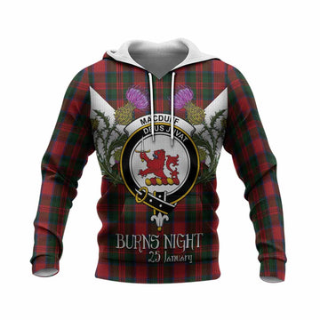 MacDuff (McDuff) Tartan Family Crest Knitted Hoodie Scottish Burns Night Thistle Floral