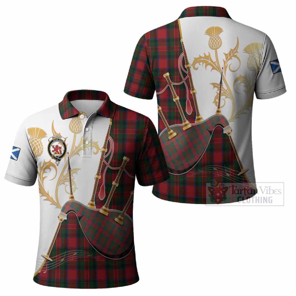 MacDuff (McDuff) Tartan Family Crest Polo Shirt Bagpipes with Scottish Thistle