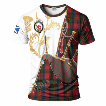 MacDuff (McDuff) Tartan Family Crest T-Shirt Bagpipes with Scottish Thistle