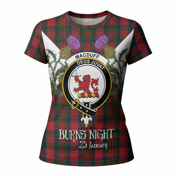 MacDuff (McDuff) Tartan Family Crest Women T shirt Scottish Burns Night Thistle Floral