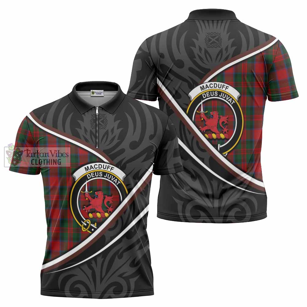MacDuff (McDuff) Tartan Family Crest Zipper Polo Shirt Celtic Scottish Thistle Floral - Tartan Vibes Clothing