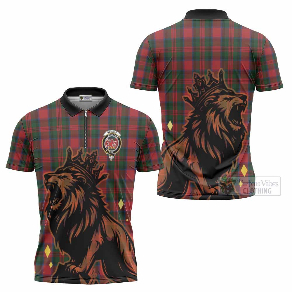 MacDuff (McDuff) Tartan Family Crest Zipper Polo Shirt Crowned Lion Roaring