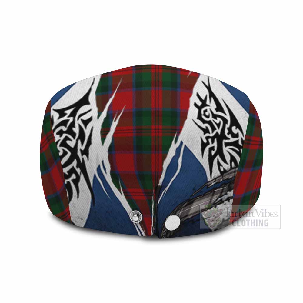 MacDuff (McDuff) Tartan Flat Cap, Jeff Cap Scotland Flag Ripped Tribal Design