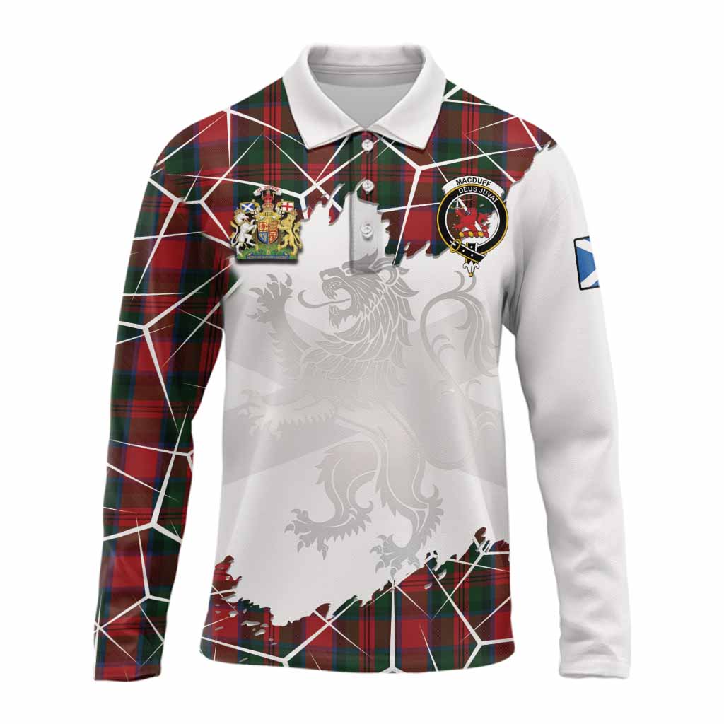 MacDuff (McDuff) Tartan Long Sleeve Polo Shirt with Family Crest and Lion Rampant Grunge Style