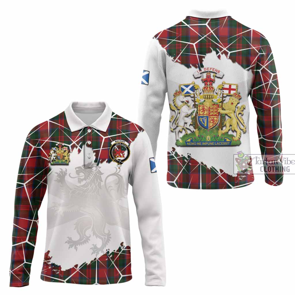 MacDuff (McDuff) Tartan Long Sleeve Polo Shirt with Family Crest and Lion Rampant Grunge Style