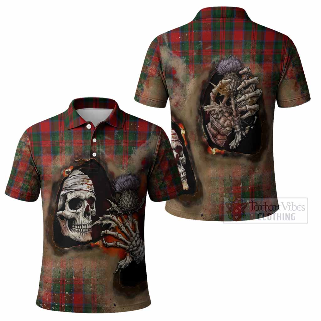 MacDuff (McDuff) Tartan Polo Shirt Halloween Skeleton With Thistle Burning Effect - Tartan Vibes Clothing