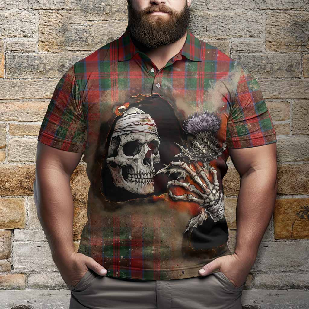 MacDuff (McDuff) Tartan Polo Shirt Halloween Skeleton With Thistle Burning Effect - Tartan Vibes Clothing