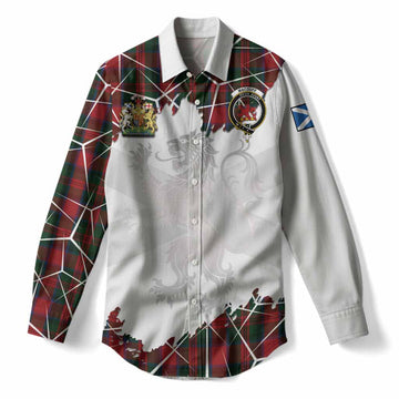 MacDuff (McDuff) Tartan Women Casual Shirt with Family Crest and Lion Rampant Grunge Style