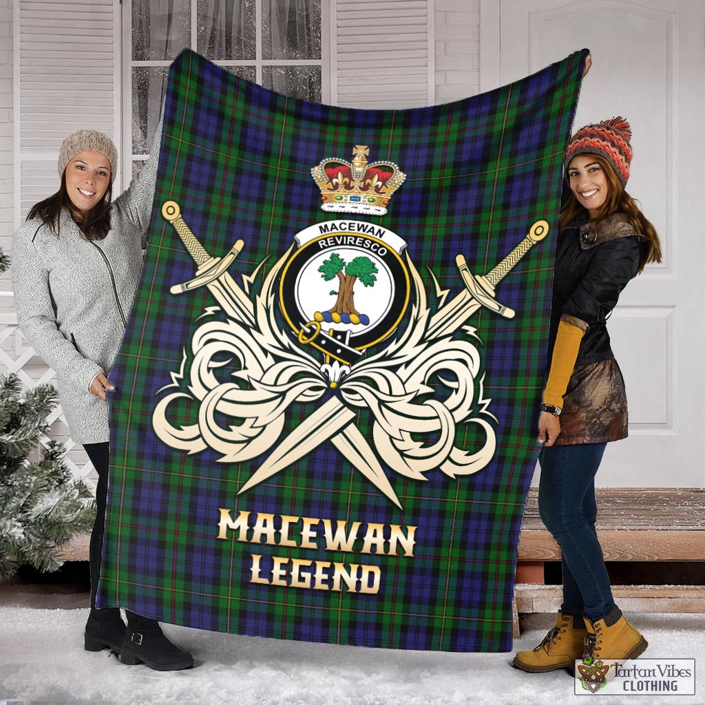 Tartan Vibes Clothing MacEwan Tartan Blanket with Clan Crest and the Golden Sword of Courageous Legacy