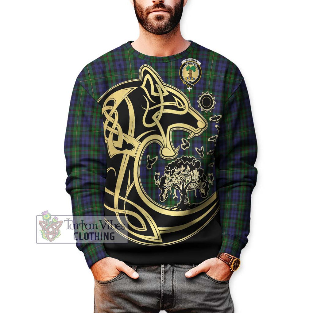 MacEwan (MacEwen) Tartan Sweatshirt with Family Crest Celtic Wolf Style Unisex - Tartan Vibes Clothing
