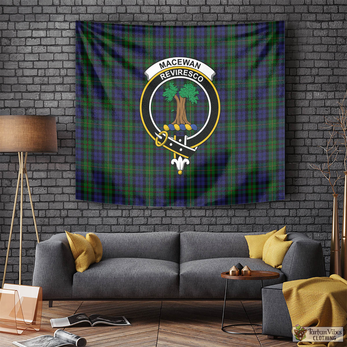 Tartan Vibes Clothing MacEwan Tartan Tapestry Wall Hanging and Home Decor for Room with Family Crest