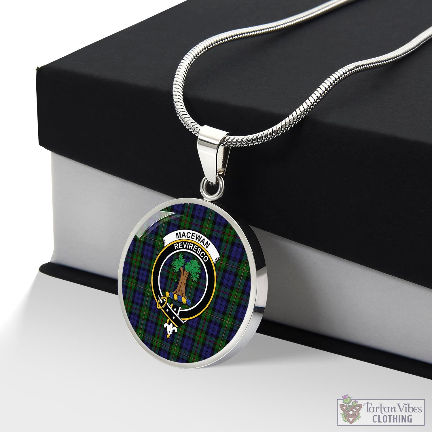 Tartan Vibes Clothing MacEwan Tartan Circle Necklace with Family Crest