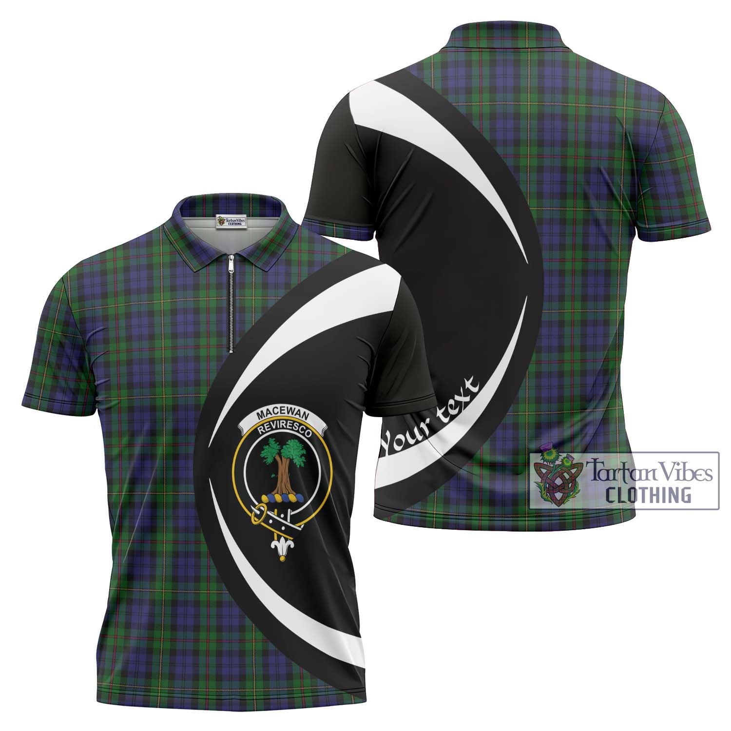 Tartan Vibes Clothing MacEwan Tartan Zipper Polo Shirt with Family Crest Circle Style
