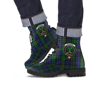 MacEwan Tartan Leather Boots with Family Crest