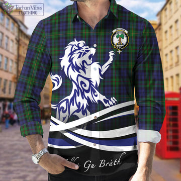 MacEwan Tartan Long Sleeve Button Up Shirt with Alba Gu Brath Regal Lion Emblem