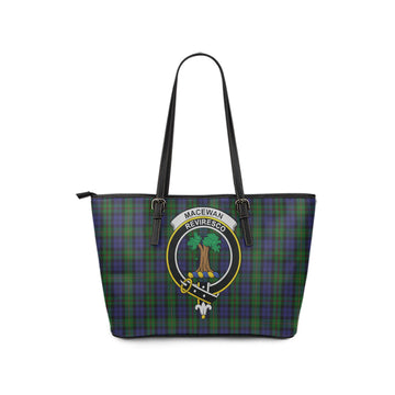 MacEwan (MacEwen) Tartan Leather Tote Bag with Family Crest
