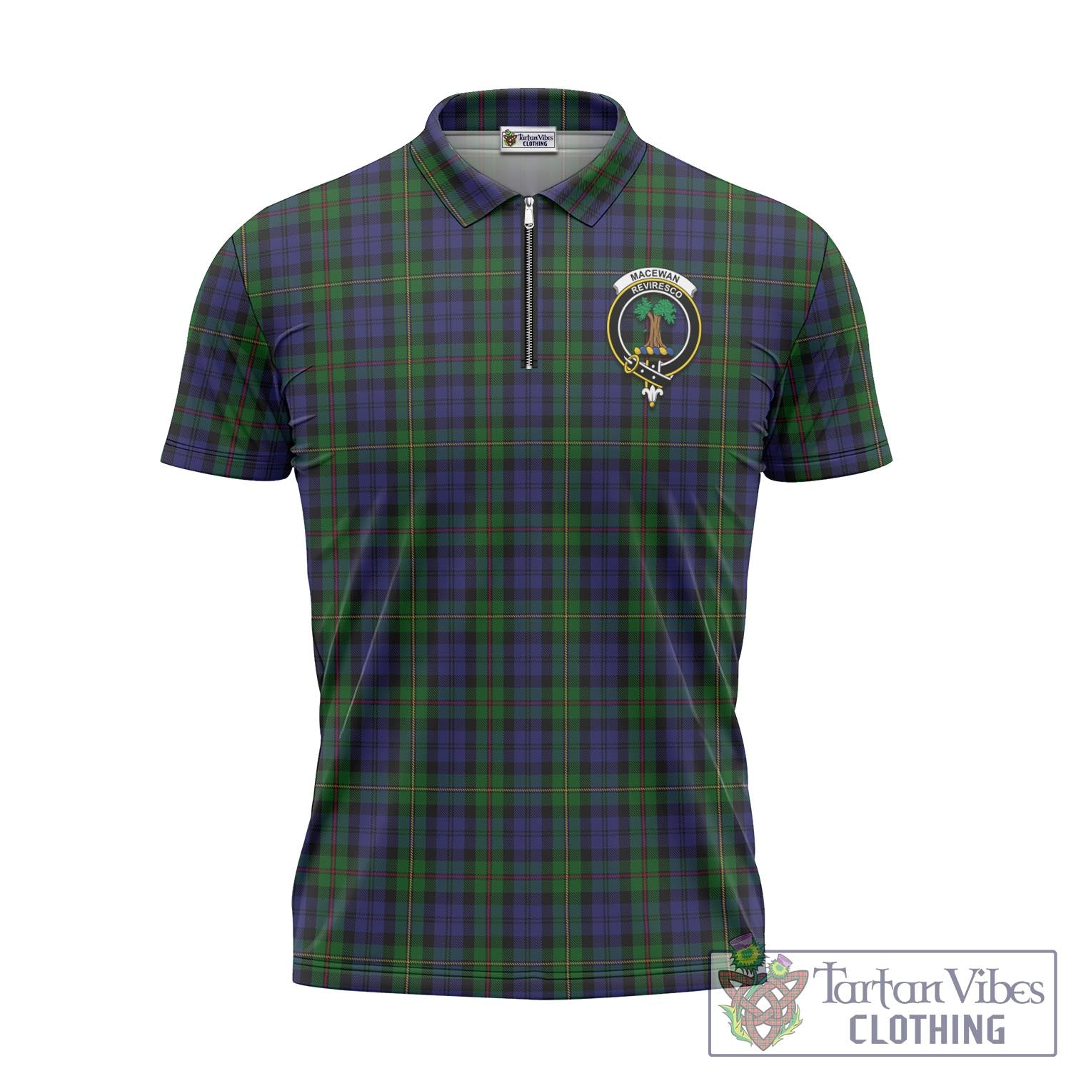 Tartan Vibes Clothing MacEwan Tartan Zipper Polo Shirt with Family Crest
