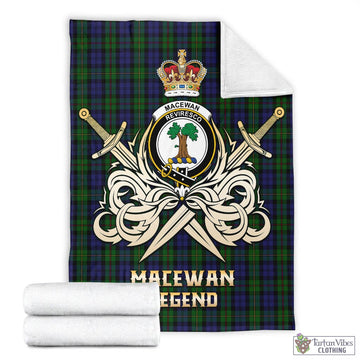 Tartan Vibes Clothing MacEwan Tartan Blanket with Clan Crest and the Golden Sword of Courageous Legacy