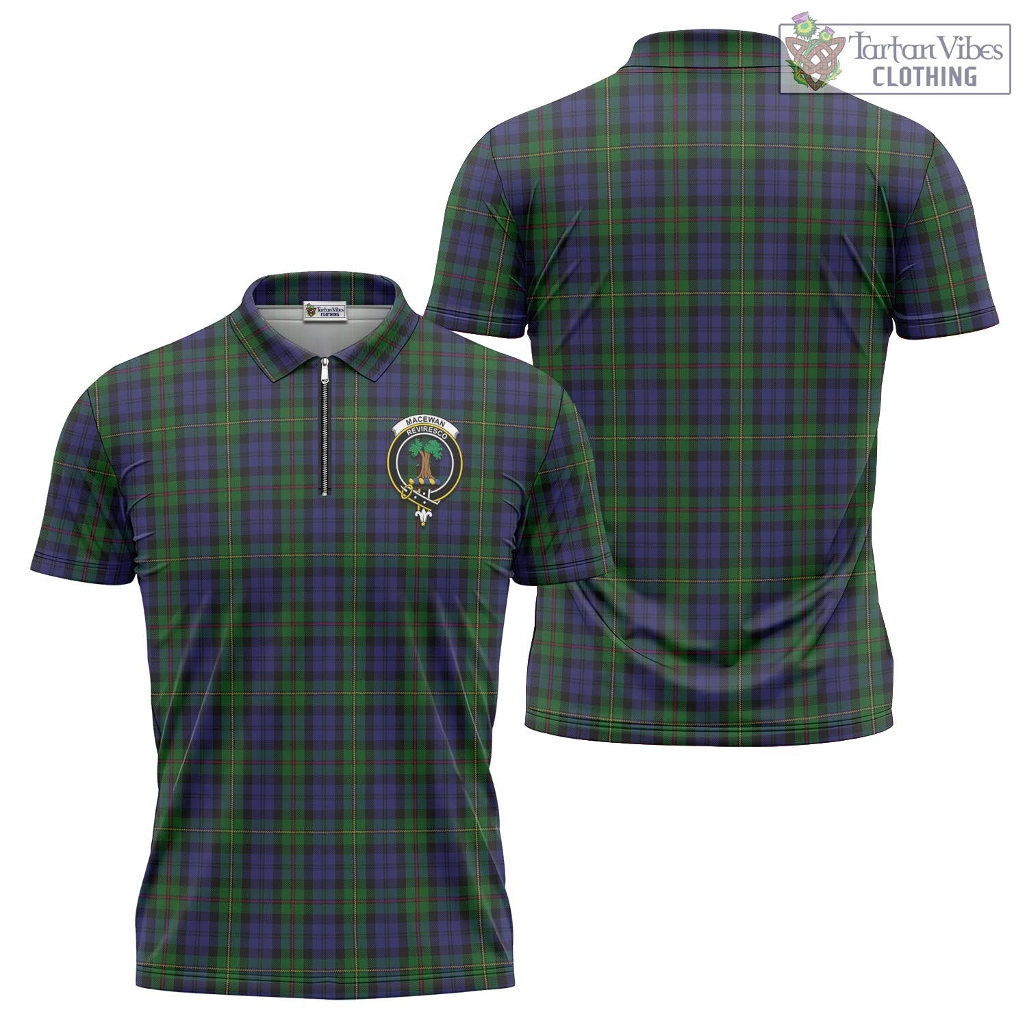 Tartan Vibes Clothing MacEwan Tartan Zipper Polo Shirt with Family Crest