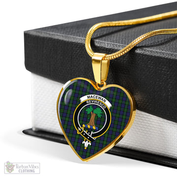 MacEwan Tartan Heart Necklace with Family Crest