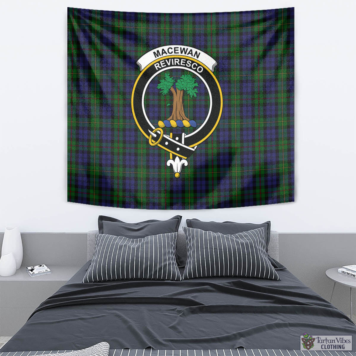Tartan Vibes Clothing MacEwan Tartan Tapestry Wall Hanging and Home Decor for Room with Family Crest