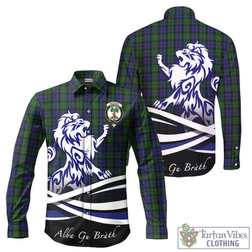 MacEwan Tartan Long Sleeve Button Up Shirt with Alba Gu Brath Regal Lion Emblem
