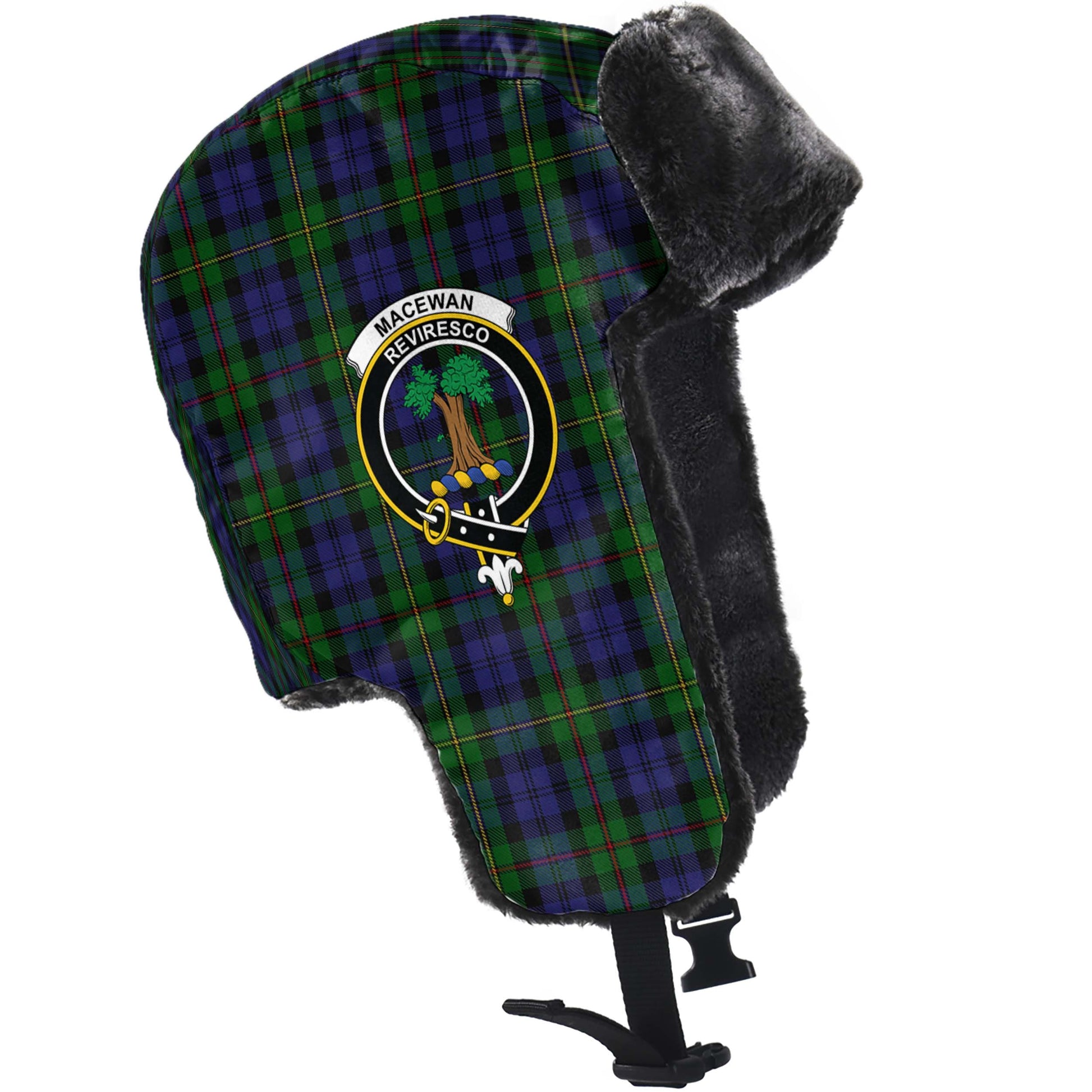 MacEwan Tartan Winter Trapper Hat with Family Crest - Tartanvibesclothing