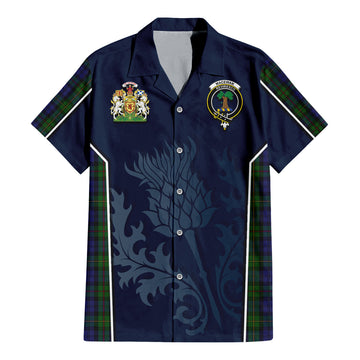 MacEwan Tartan Short Sleeve Button Up Shirt with Family Crest and Scottish Thistle Vibes Sport Style