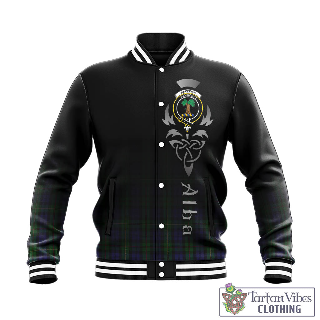 Tartan Vibes Clothing MacEwan Tartan Baseball Jacket Featuring Alba Gu Brath Family Crest Celtic Inspired
