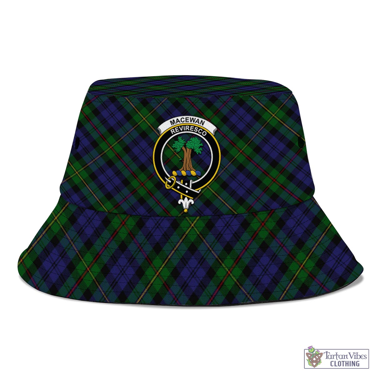 Tartan Vibes Clothing MacEwan Tartan Bucket Hat with Family Crest